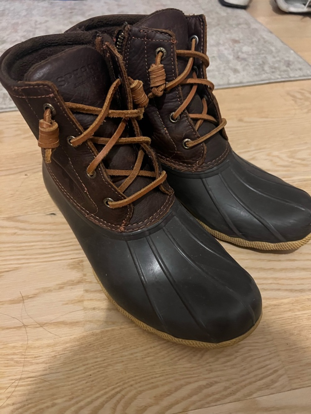 Sperry Kids Brown Leather & Black Rubber Duck Boots